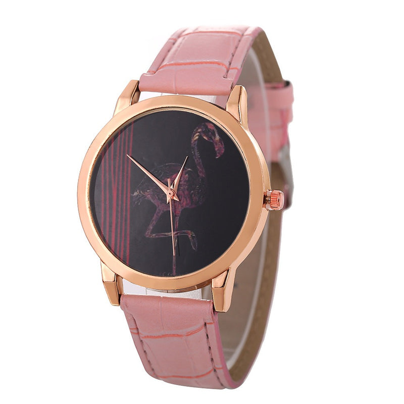 Red-crowned Crane Pattern Colorful Leather Strap Fashion Men Quartz Watch
