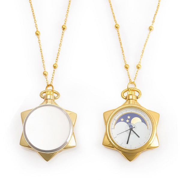 Deffrun Star Dial Design Pocket Watch Full Steel Quartz Watch