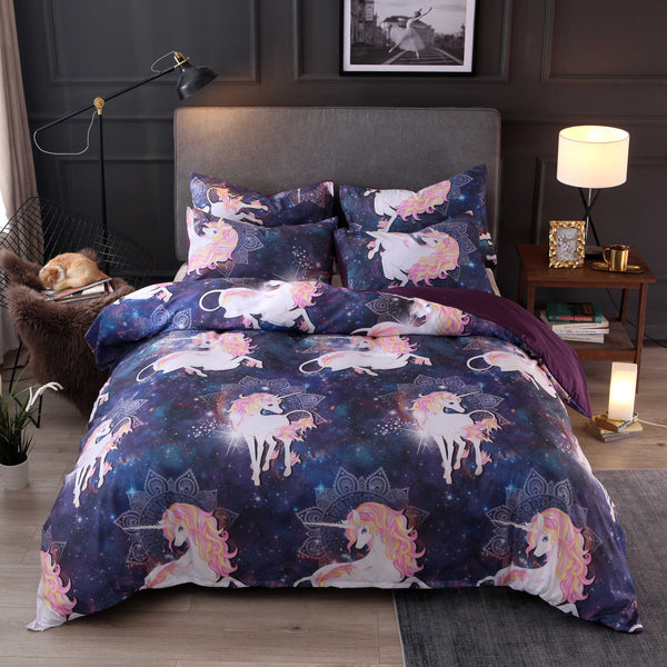 3 PCS Bedding Sets Unicorn And Campanula Quilt Cover Pillowcase For Queen Size