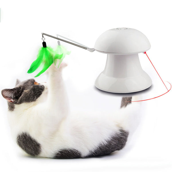Loskii Pet Laser Cat Toys Feather Ribbon Laser Electric Cat Toy Turntable USB Charging
