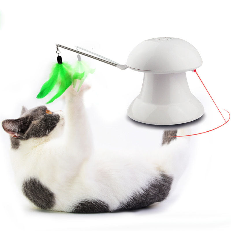Loskii Pet Laser Cat Toys Feather Ribbon Laser Electric Cat Toy Turntable USB Charging