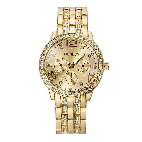 Fashion Crystal Luxury Big Number Stainless Steel Band Men Women Quartz Watch