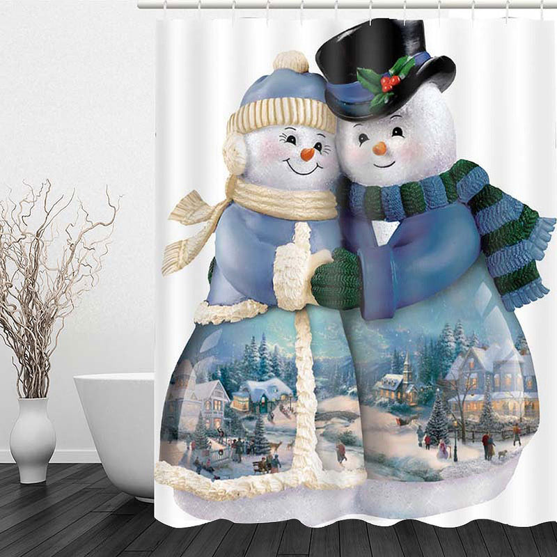 Christmas Bell Pattern Waterproof Bathroom Curtain Home Snowman Shower Curtain