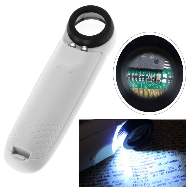 40X Jewelry Magnifier 2 LED Light Optical Glass Lens Magnifying For Jewelry Stamps Coin Collectors