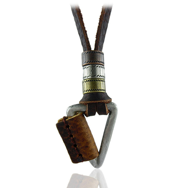 Vintage Statement Necklace Triangle Pendant Mens Punk Leather Long Necklace Unisex Jewelry