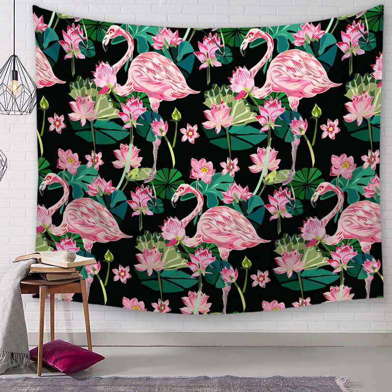 Flamingo Tapestry Wall Blanket Plants Flower Polyester Tablecloth Wall Hanging Table Runner Home