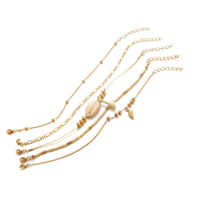 5 Pcs Bohemian Multilayer Gold Bracelet Set Shell Conch Bead Chain Charm Bracelet for Women
