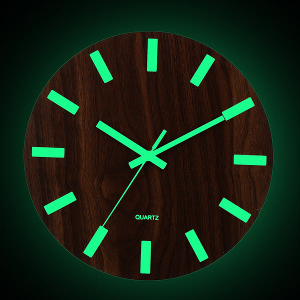 Wooden Wall Clock Glow In The Dark Silent Quartz Indoor Living Room Luminous
