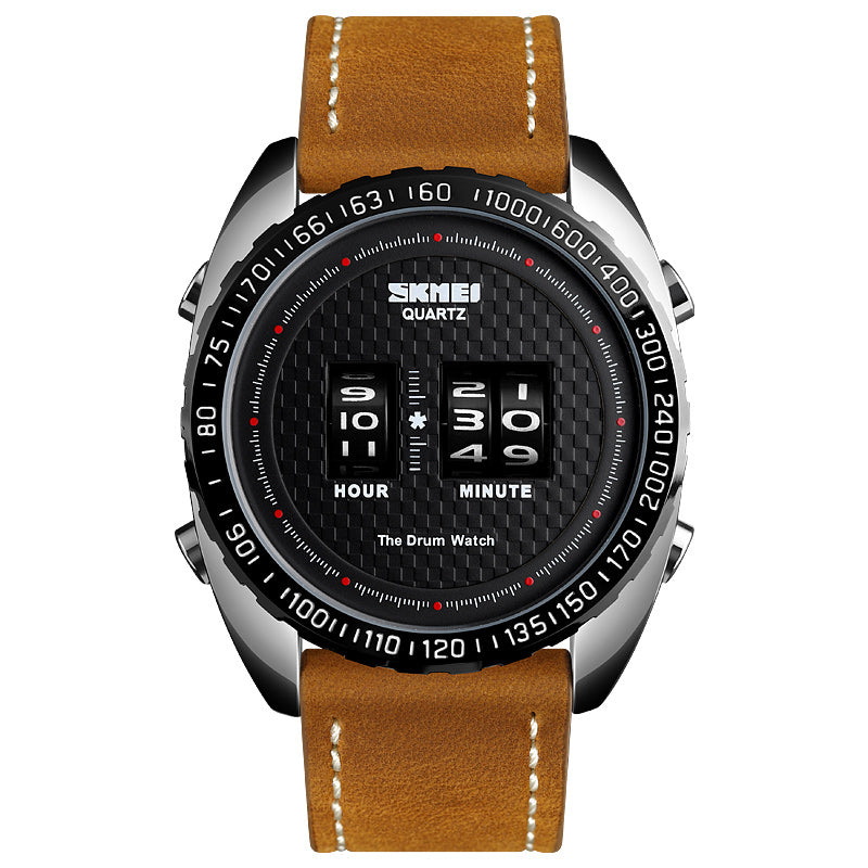 SKMEI 1516 Business Style Creative Dial Minute Hour Adjust Leather Strap Waterproof Quartz Watch Men Watch