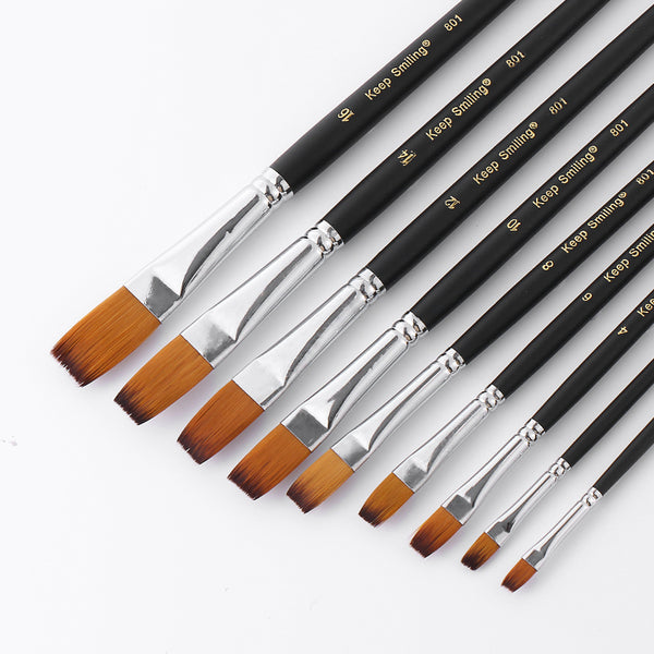 BGLN 801 9 Pcs/set Nylon Hair Oil Paint Brushes Flat Painting Brush For Oil Acrylic Brush Pens pincel para pintura School Students Art Supplies