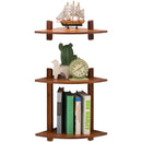 MUMAREN 1/2 Tiers Bamboo Fan Shaped Corner Bookshelf Storage Rack Wall-mounted Wooden Corner Desk Shelf