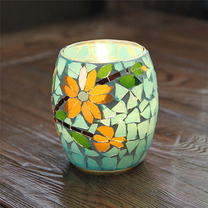 Handicraft Mosaic Glass Pastorale Flowers Candle Stick Candle Holder Candelabra Home Decor Gift