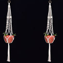 4 Legs Handmade Crude Cotton Flower Pot Decorations Hanging Basket Plant Hanger Rope with Iron Coils