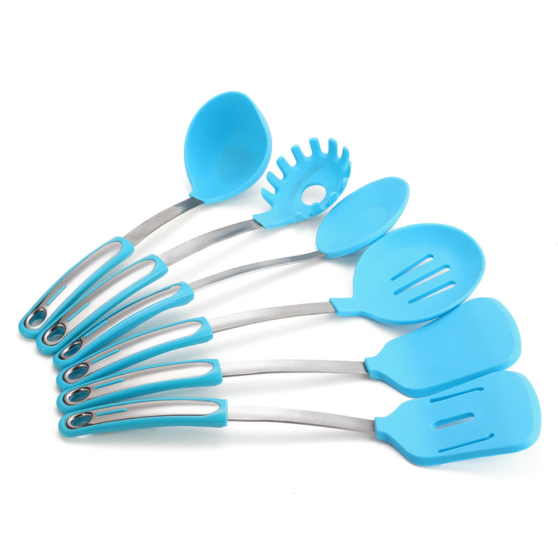 7 Pieces Stainless Steel and Silicone Cooking Utensil Set with Premium Stand Cooking Spoon