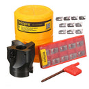 Drillpro 400R-50-22 4 Flute 90 Degree Face End Mill Cutter with 10pcs APMT1604 Carbide Iinserts and Spanner