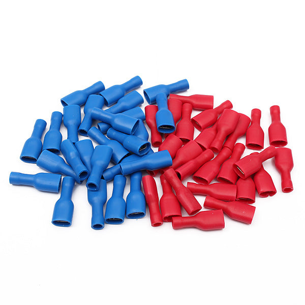 50Pcs 0.5-2.5mm Red&Blue 6.3mm Female Insulated Spade Crimp Wire Connector Terminal