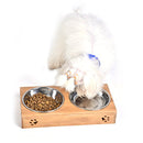 Double Pet Dog Bowl Stainless Steel Pet Bowl Bamboo Bottom Food Water Dual-use Pet Bowl