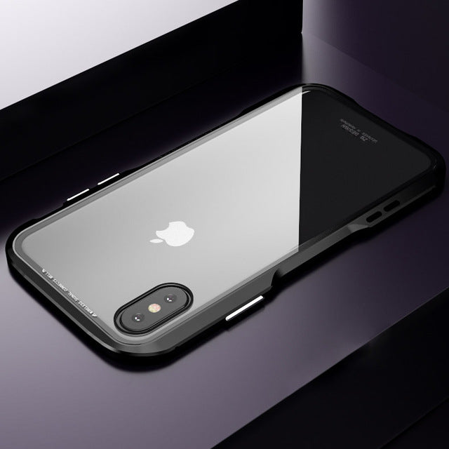 Luphie Magnetic Adsorption Metal+Tempered Glass Protective Case For iPhone X Clear Scratch Resistant