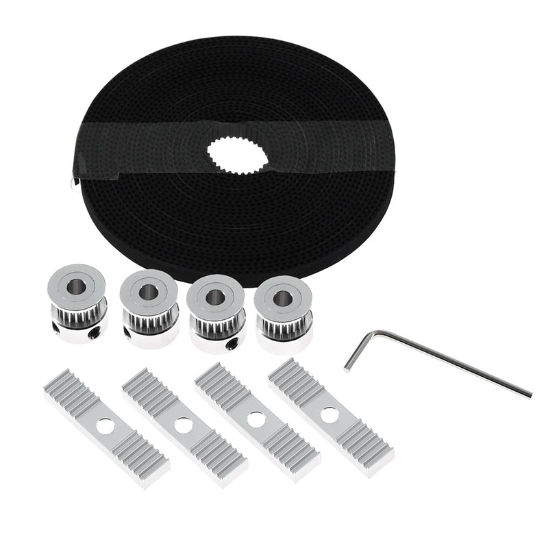 TWO TREES 5M GT2 Timing Belt + 4Pcs 20Teeth Timing Belt Pulleys + 4Pcs Mounting Blocks Kit with Hex Key for 3D Printer Reprap/Prusa/MendelMax