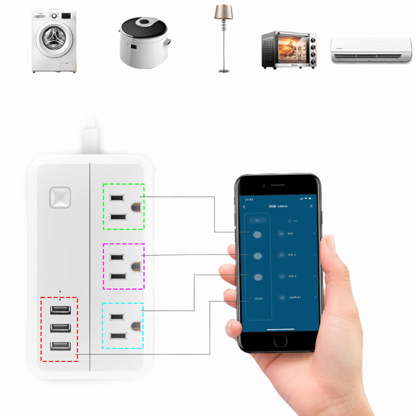 DHEKINGD D222 Smart WIFI APP Control Power Strip with 3 US Outlets Plug 3 USB Fast Charging Socket App Control Work Power Outlet