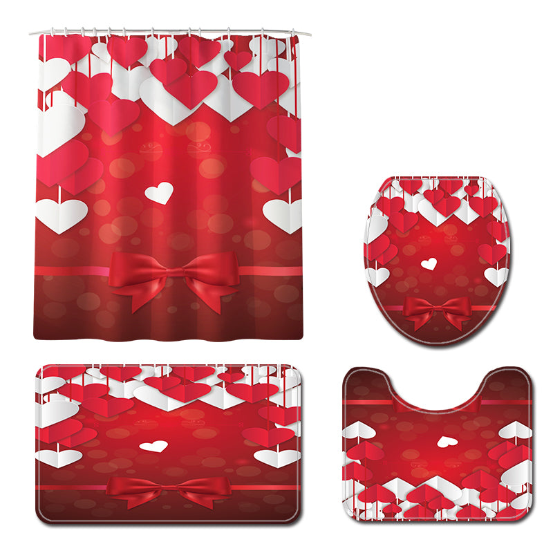 Honana 4PCS Bathroom Waterproof Shower Curtain Pedestal Rug Toilet Seat Covers Bath Mat Bathroom Decor