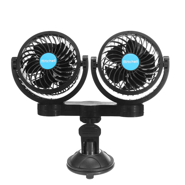 12V Double Heads Fan Portable Sucker Fan Clip-on Fan Camping Travel Car Cooling Fan