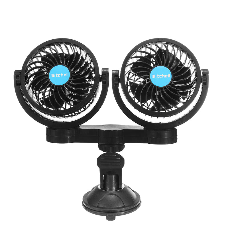 12V Double Heads Fan Portable Sucker Fan Clip-on Fan Camping Travel Car Cooling Fan