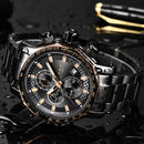 LIGE 9902 Multifunction Chronograph Fashion Men Wrist Watch Waterproof Steel Case Quartz Watch