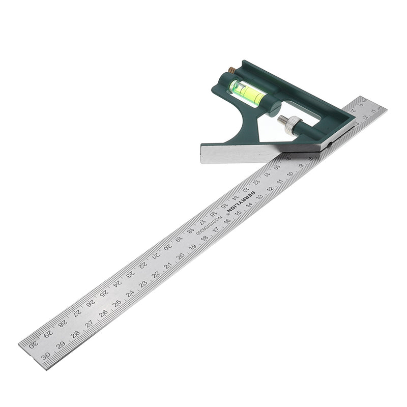 BERRYLION 300mm Adjustable Combination Square Angle Ruler 45/90 Degree with Bubble Level Multifunctional Gauge Measuring Tools