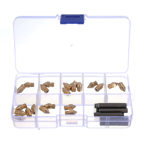 2Pcs 1.75mm 0.2mm~1.0mm Brass Nozzle+10Pcs 0.4mm Brass Nozzle With Lettering+30MM M6 Throat Kit Boxed for 3D Printer Reprap