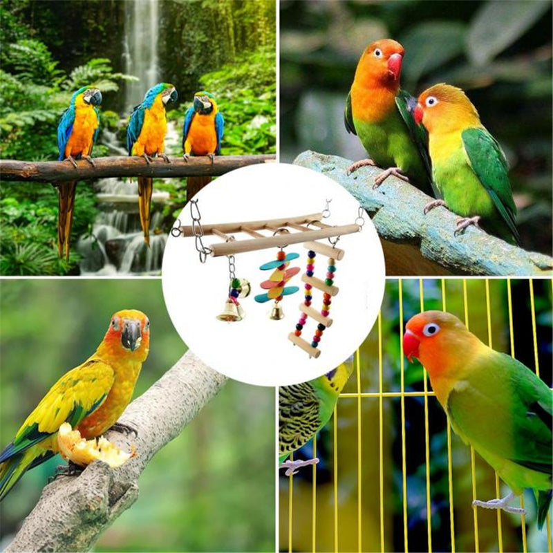 Wooden Stairs Swing Ladder Birds Parrots Bridge Climb Colorful Beads Pet Toys