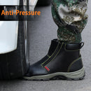 lens Men's Safety Steel Toe Non-Slip Zipper Boots Waterproof Outdoor Welding Work Shoes