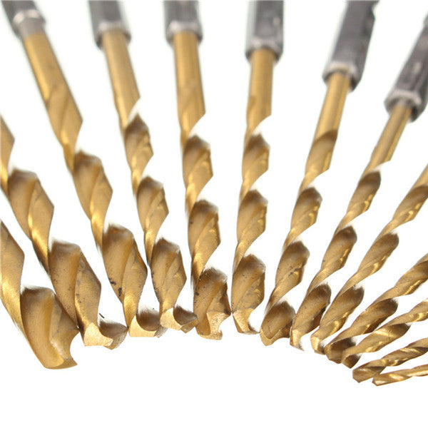 13pcs 1/4 Inch Hex Shank 1.5-6.5mm HSS Titanium Coated Drill Bit Set