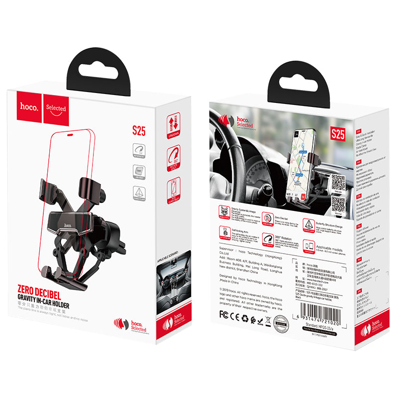 HOCO Metal Gravity Linkage Automatic Lock Air Vent Car Phone Holder Car Mount for 4.0-6.5 Inch Smart Phone for iPhone 11 for Samsung Note 10 for Xiaomi Mi9 Redmi Note 8