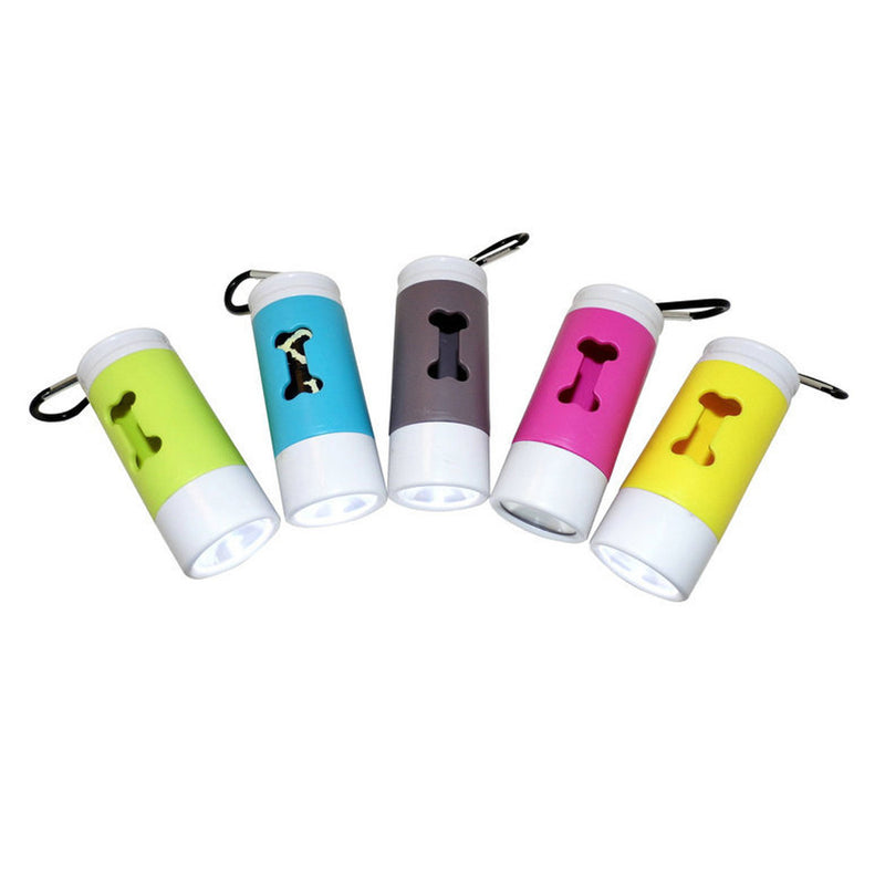 LED Flashlight Dispenser For Pet Dog Cat Poop Scoop Waste Bags Roll Refill Clean Up
