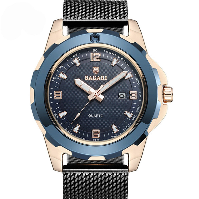 BARAGI 1689 Calendar Business Men Wrist Watch Full Steel Luminous Display Quartz Watches