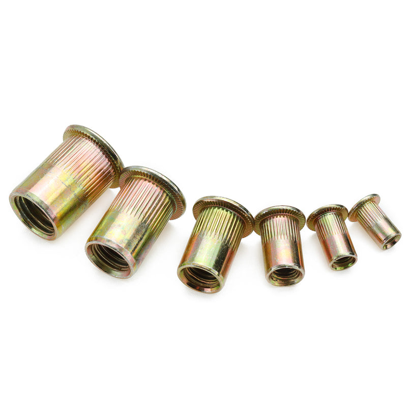210pcs Zinc Plated Rivet Nut Mixed Metric Rivnut Threaded Flat Head Insert Rivetnut