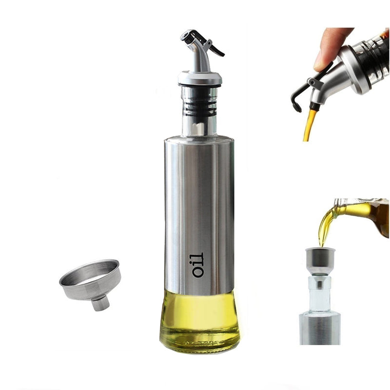 KCASA 300ML Olive Oil Dispenser Bottles with Funnel Stainless Steel Oil Pourer Dispensing Bottles Oil Vinegar Sauce Bottle