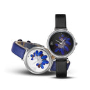 SHENGKE SK K0123 Leaves Pattern Crystal Flowers Female Fashion Elegant Women Ladies Leather Quartz Watch