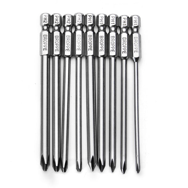 Broppe 9pcs 100mm Magnetic Long Hex Cross Head Screwdriver Bits