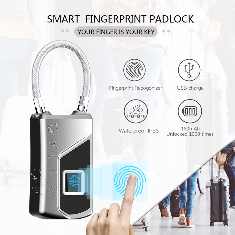 Anytek L1 Waterproof Smart Fingerprint Padlock Keyless Door Lock USB Charge Anti-theft