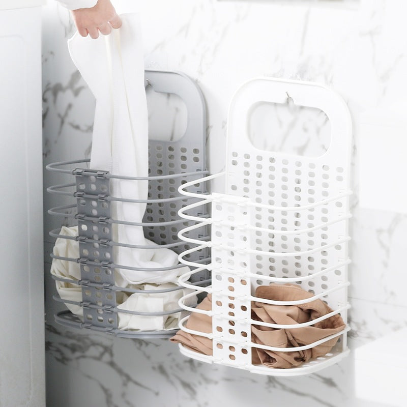 Household Folding Hamper Bathroom Clothes Clothing Plastic Storage Baskets Wall Hanging Laundry Basket Wholesale