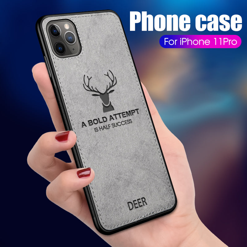 BAKEEY Deer Canvas Cloth Shockproof Protective Case for iPhone 11 Pro 5.8 inch