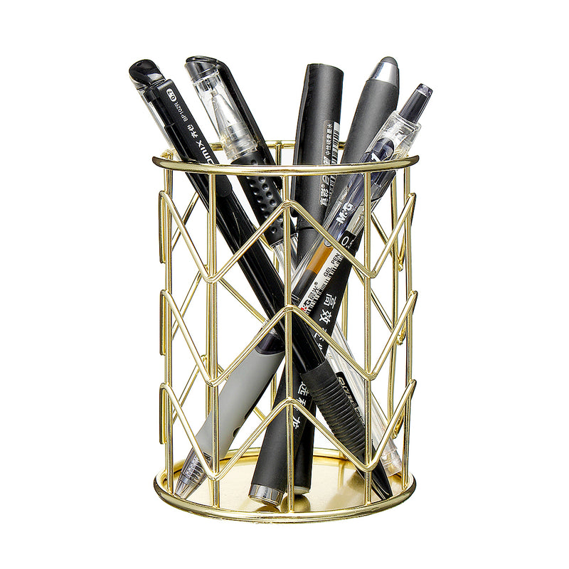 Modern Simple Creative Round Hollow Metal Pen Holder Hollow Mesh Pen Cup Multifunctional Desktop Stationery Pens Pencils Storage Iron Pencil Case