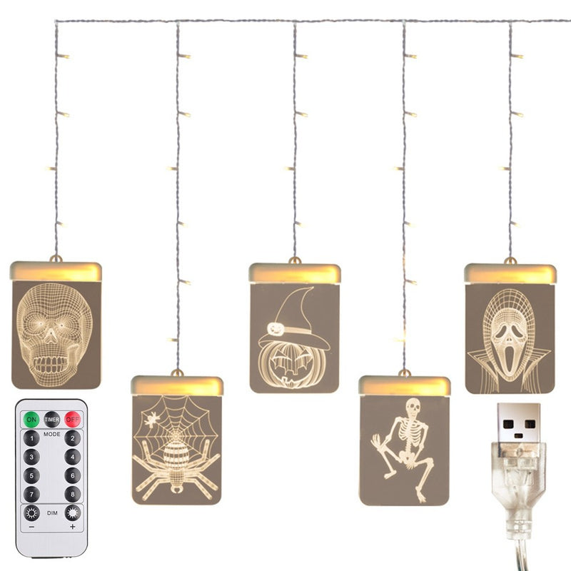 Halloween DC5V 8 Modes Remote Control USB Dimmable 3D Hanging LED Decorative String Light