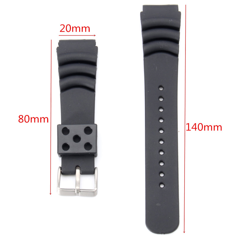Replacement 20mm/22mm Black Divers Silicone Watch Band Strap Ocean Ripples for SEIKO