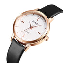 SKMEI 1457 Women Fashion Simple Dial Rose Gold Case Leather Strap Quartz Watch