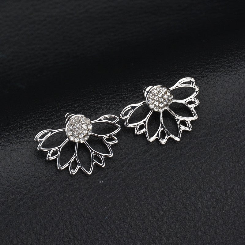 Trendy Rhinestone Earring Hollow Lotus Double Side Ear Stud for Women