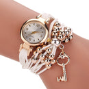 Gold Case Colorful Leather Beading Strap Ladies Dress Women Bracelet Wristband Quartz Watch