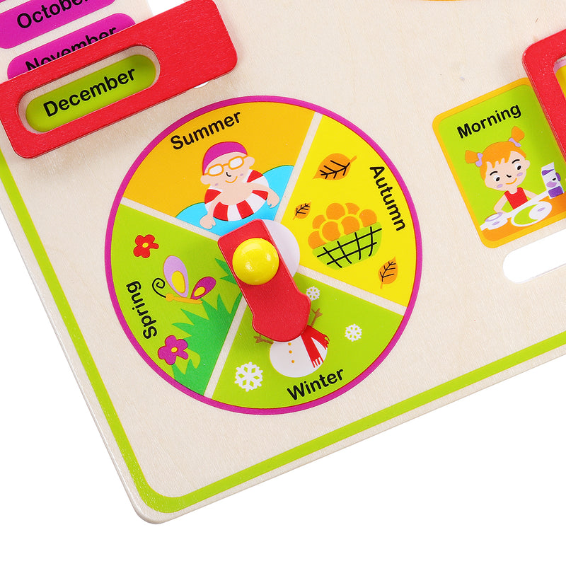 Childrens Kids Wooden Calender Clock Educational Learning Toys Gift Teach Time Dates